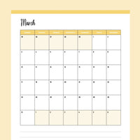Vertical  2024 Calendar Printable - Sunday Start - Yellow