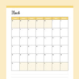Vertical  2024 Calendar Printable - Sunday Start - Yellow