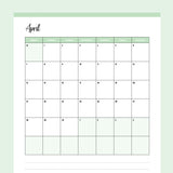 Vertical  2024 Calendar Printable - Sunday Start - Green