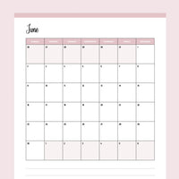 Vertical  2024 Calendar Printable - Sunday Start - Pink