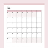 Vertical  2024 Calendar Printable - Sunday Start - Pink