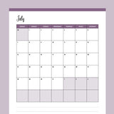 Vertical  2024 Calendar Printable - Sunday Start - Purple