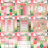 Bold pink and green instant download display board set - printable affirmation station, calendar, clock labels, fractions, drawer labels, accents, alphabet posters and birthday display