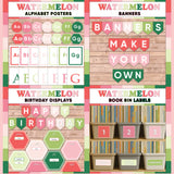 Bold pink and green printable alphabet wall posters, make your own classroom banners, class birthday display and book bin labels