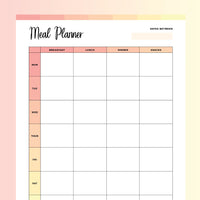 Weekly Meal Prep Template PDF - Flame Color Scheme