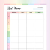 Weekly Meal Prep Template PDF - Rainbow Color Scheme