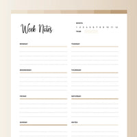 Weekly Note Taking Template PDF - Bohemian Color Scheme