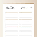 Weekly Note Taking Template PDF - Bohemian Color Scheme
