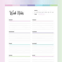 Weekly Note Taking Template PDF - Fruity Color Scheme