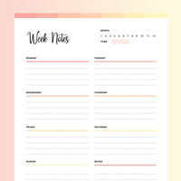 Weekly Note Taking Template PDF - Flame Color Scheme
