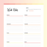 Weekly Note Taking Template PDF - Flame Color Scheme