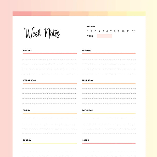 Weekly Note Taking Template PDF, A4 & US Letter Sizes