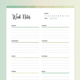Weekly Note Taking Template PDF - Forrest Color Scheme