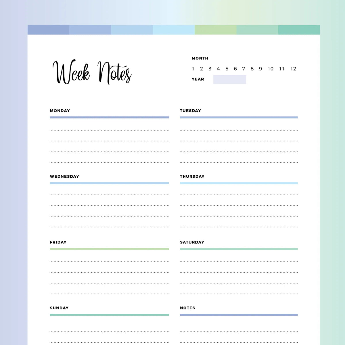 Weekly Note Taking Template PDF | A4 & US Letter Sizes | Instant ...
