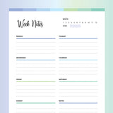 Weekly Note Taking Template PDF - Ocean Color Scheme