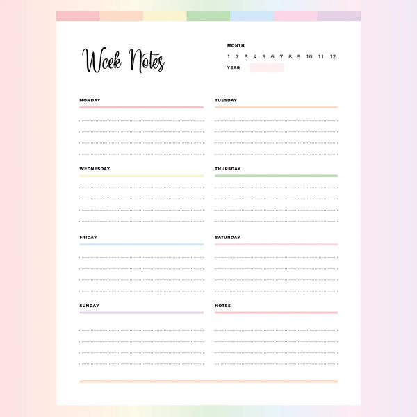 Weekly Note Taking Template PDF, A4 & US Letter Sizes