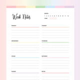 Weekly Note Taking Template PDF - Rainbow Color Scheme