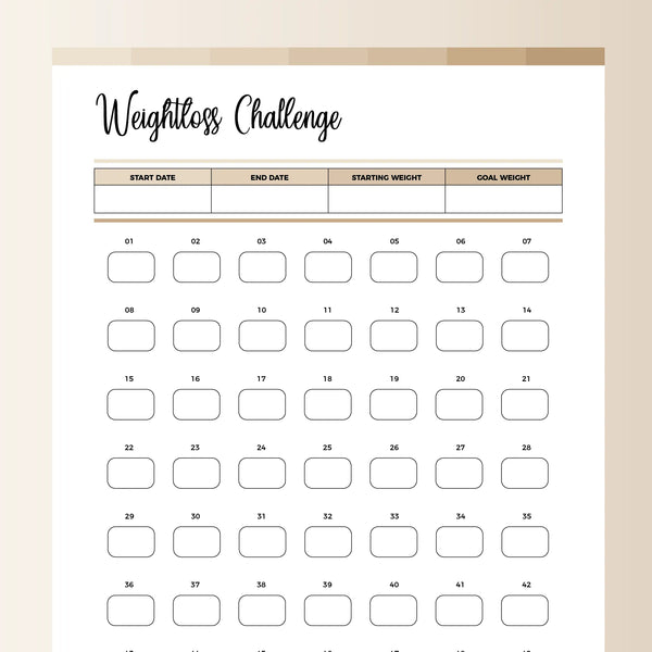 Printable 52 Week Weightloss Tracker | Instant download PDF | A4 & US Letter