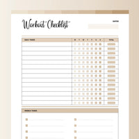 Workout Checklist PDF - Bohemian Color Scheme