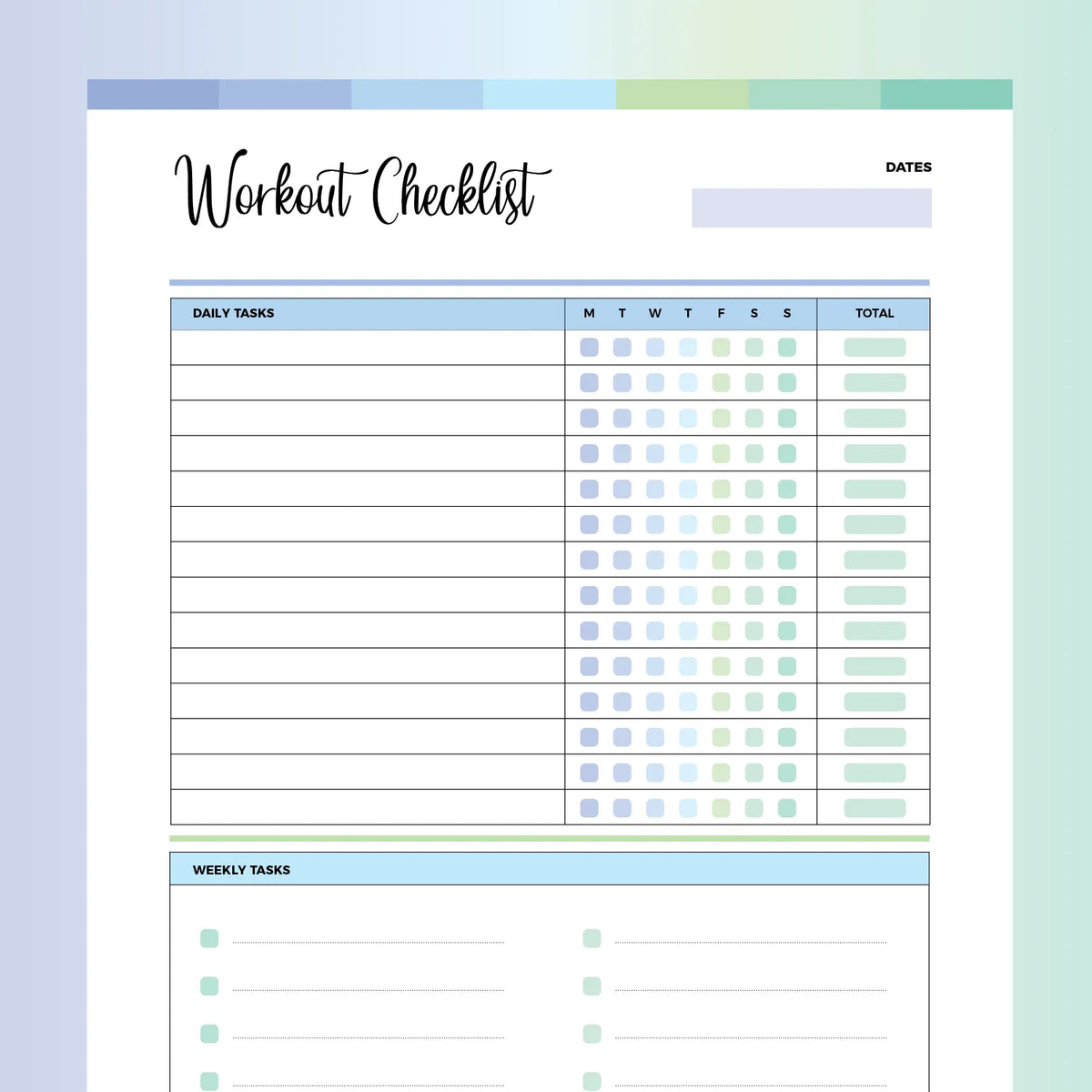 Workout Checklist PDF | A4 & US Letter Sizes | Instant Download ...