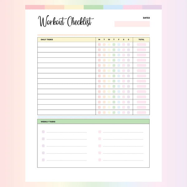 Workout Checklist PDF | A4 & US Letter Sizes | Instant Download ...