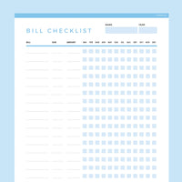 Bills To Pay Checklist Editable - Dark Blue