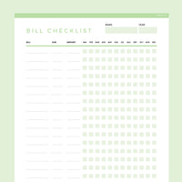 Bills To Pay Checklist Editable - Green