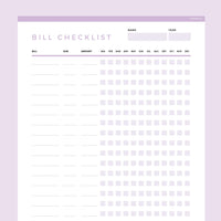Bills To Pay Checklist Editable - Lavendar