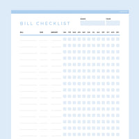 Bills To Pay Checklist Editable - Light Blue