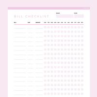 Bills To Pay Checklist Editable - Pink
