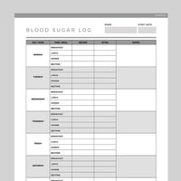 Blood Sugar Tracker Editable - Grey