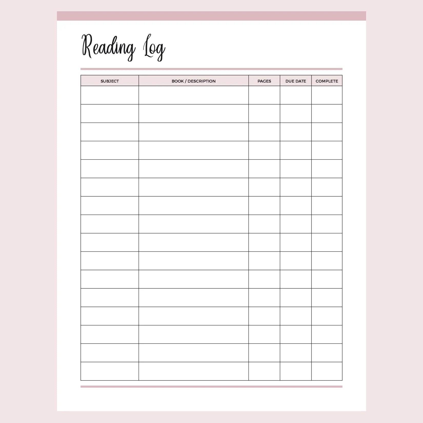 Book Reading Log Printable | Instant Download PDF | A4 and US Letter – Plan Print Land for Free Printable Book Reading Log