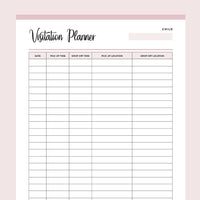 Co-Parenting Visitation Log and Planner Printable - Pink