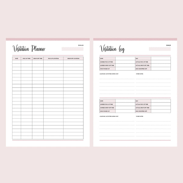 Co Parenting Visitation Log and Planner Printable Instant