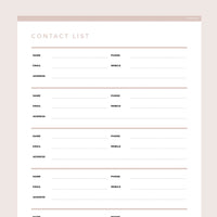 Contact List Template Editable - Brown