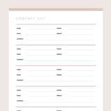 Contact List Template Editable - Brown