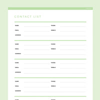 Contact List Template Editable - Green