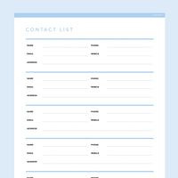 Contact List Template Editable - Light Blue