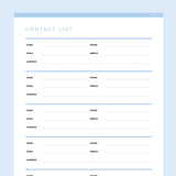 Contact List Template Editable - Light Blue