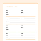 Contact List Template Editable - Orange