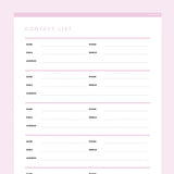 Contact List Template Editable - Pink