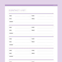Contact List Template Editable - Purple