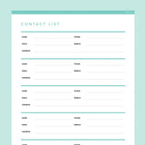 Contact List Template Editable - Teal