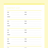 Contact List Template Editable - Yellow