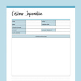 Customer Information Template For Cleaning Business - Blue