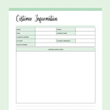 Customer Information Template For Cleaning Business - Green