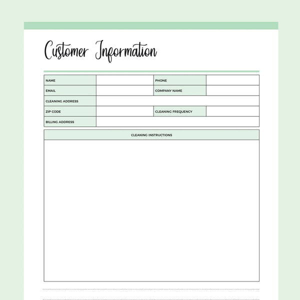 Customer Information Template For Cleaning Business | Instant Download PDF | A4 and US Letter – Plan Print Land customer-information-template-for-cleaning-business-instant-download-pdf-a4-and-us-letter-plan-print-land