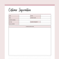 Customer Information Template For Cleaning Business - Pink