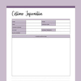 Customer Information Template For Cleaning Business - Purple