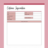 Customer Information Template For Cleaning Business - Red
